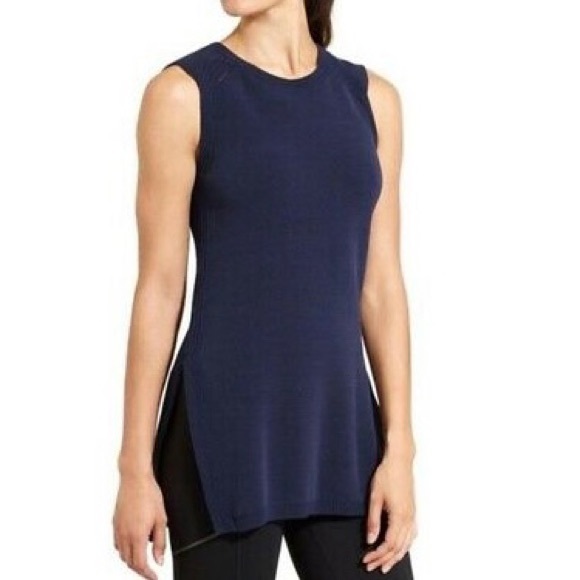 Athleta Tops - SOLD-Athleta Navy Blue Sleeveless Crochet Knit Long Tunic Top
